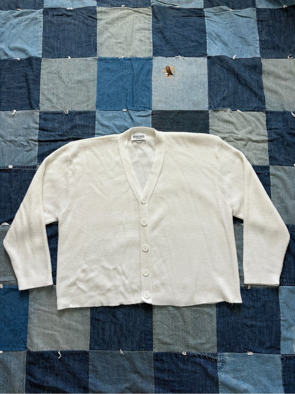 Vintage Michael Harris white knit cardigan oversized chunky made in USA size XL
